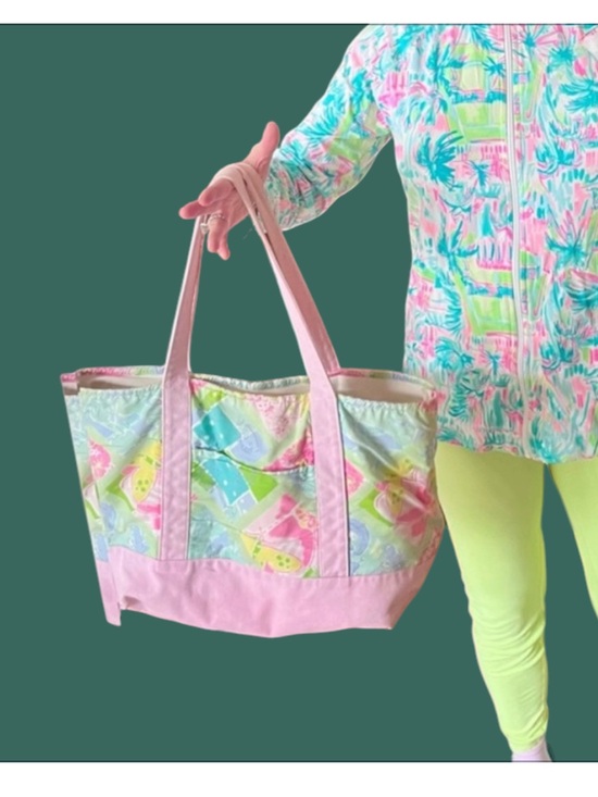 Lilly Pulitzer Handbags - Lilly Pulitzer Pink and Green Tote Bag with Whimsical Design Vintage White Label